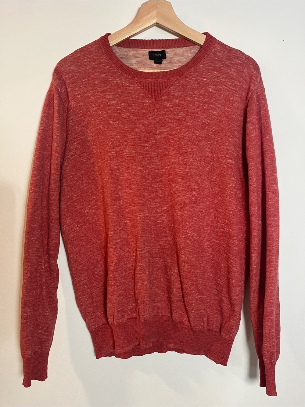 J. Crew Men's Heathered Rust Red 100% Cotton Crewneck Sweater